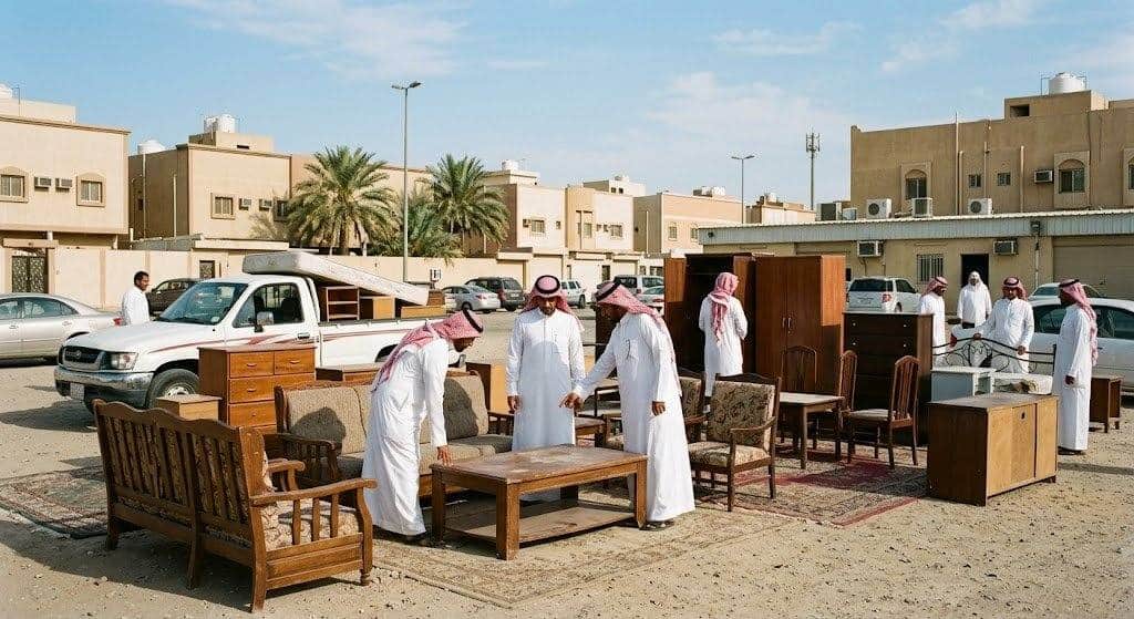 فريق عمل محترف يقوم بتقييم وشراء ونقل الأثاث المستعمل ضمن خدمات شراء الاثاث المستعمل حي الروابي لضمان تقديم أفضل الأسعار وخدمة سريعة وموثوقة.