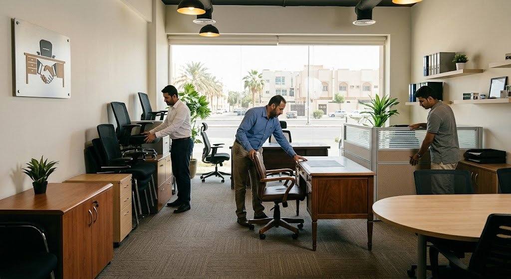 فريق عمل متخصص يقوم بمعاينة وتقييم وشراء الأثاث المستعمل بحالة جيدة ضمن خدمات شراء الاثاث المستعمل حي طويق لضمان تقديم أفضل الأسعار للعملاء.