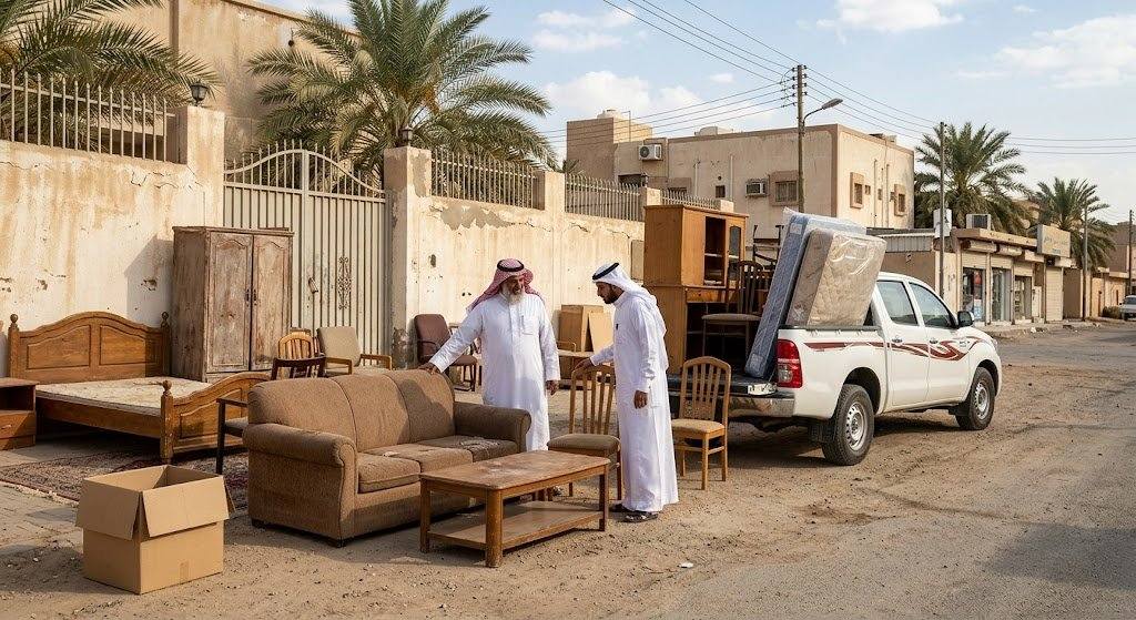 فريق عمل محترف يقوم بفحص وتقييم الأثاث المنزلي بعناية ضمن خدمات شراء الاثاث المستعمل حي الملقا بالرياض لضمان تقديم أفضل الأسعار وتوفير تجربة مريحة وسريعة.